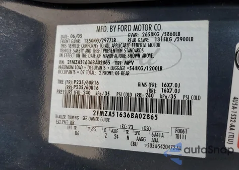 2006 Ford Freestar Se z USA, uszkodzony, nr VIN 2FMZA51636BA02865